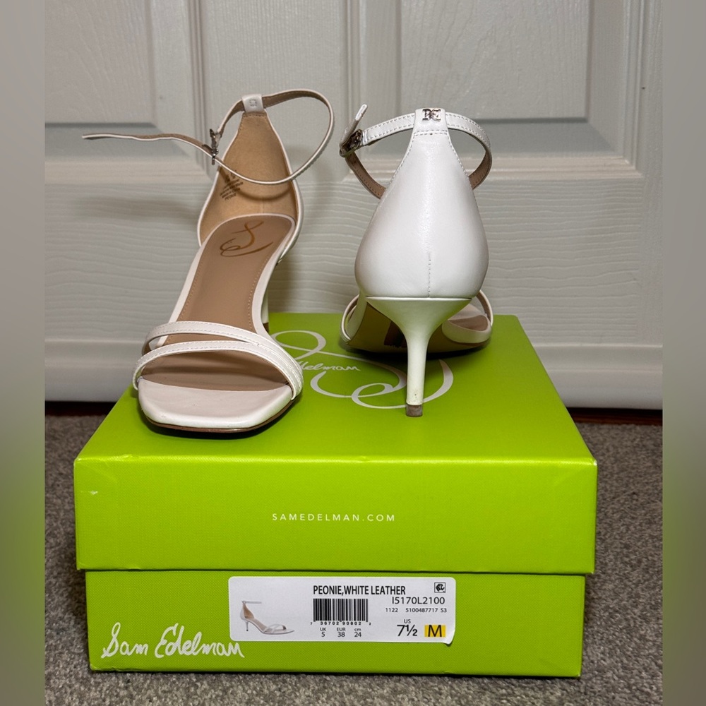 Sam Edelman Peonie Strappy Kitten Heel Sandals in white leather size 7.5M